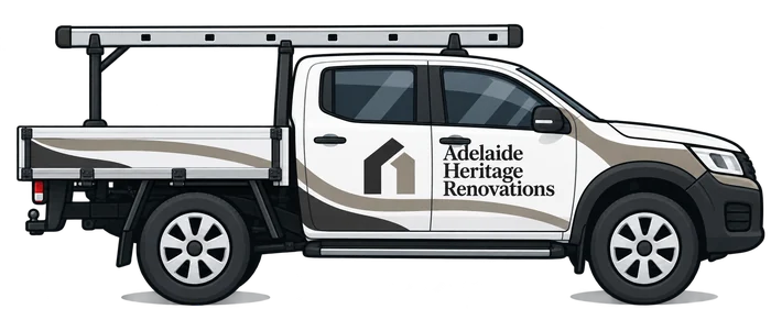 Illustrated Adelaide Heritage Renovations ute in charcoal and taupe