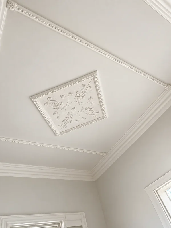 Finish visualisation of a square decorative plaster ceiling panel with botanical details