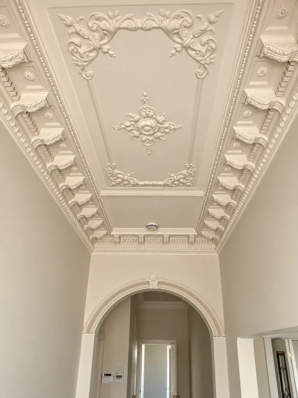 Finish visualisation of an elaborate classical plaster ceiling in a hallway