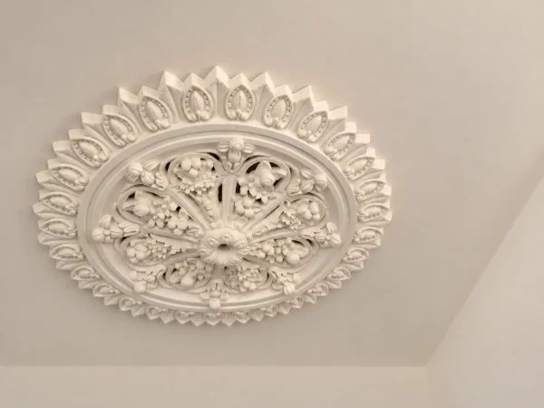 Finish visualisation of a circular plaster ceiling rose with floral details