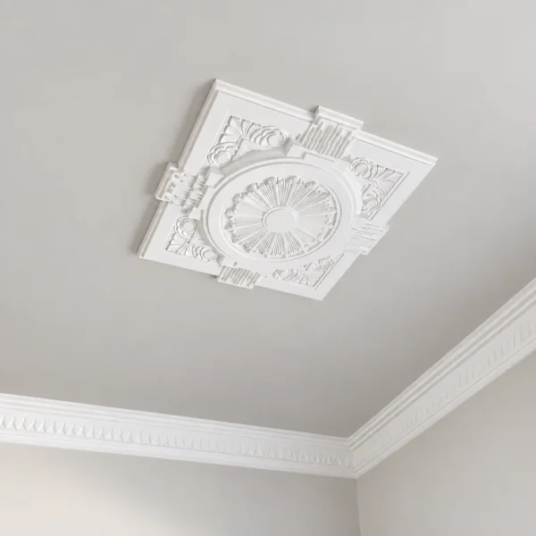 Finish visualisation of a square plaster ceiling panel with a central medallion