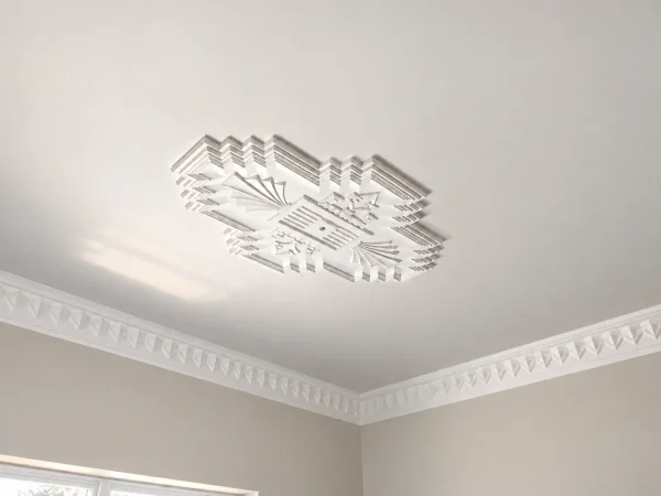 Finish visualisation of a geometric Art Deco plaster ceiling centrepiece