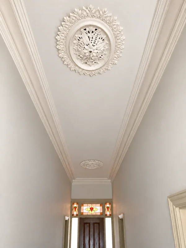 Finish visualisation of a heritage hallway with oval plaster ceiling roses