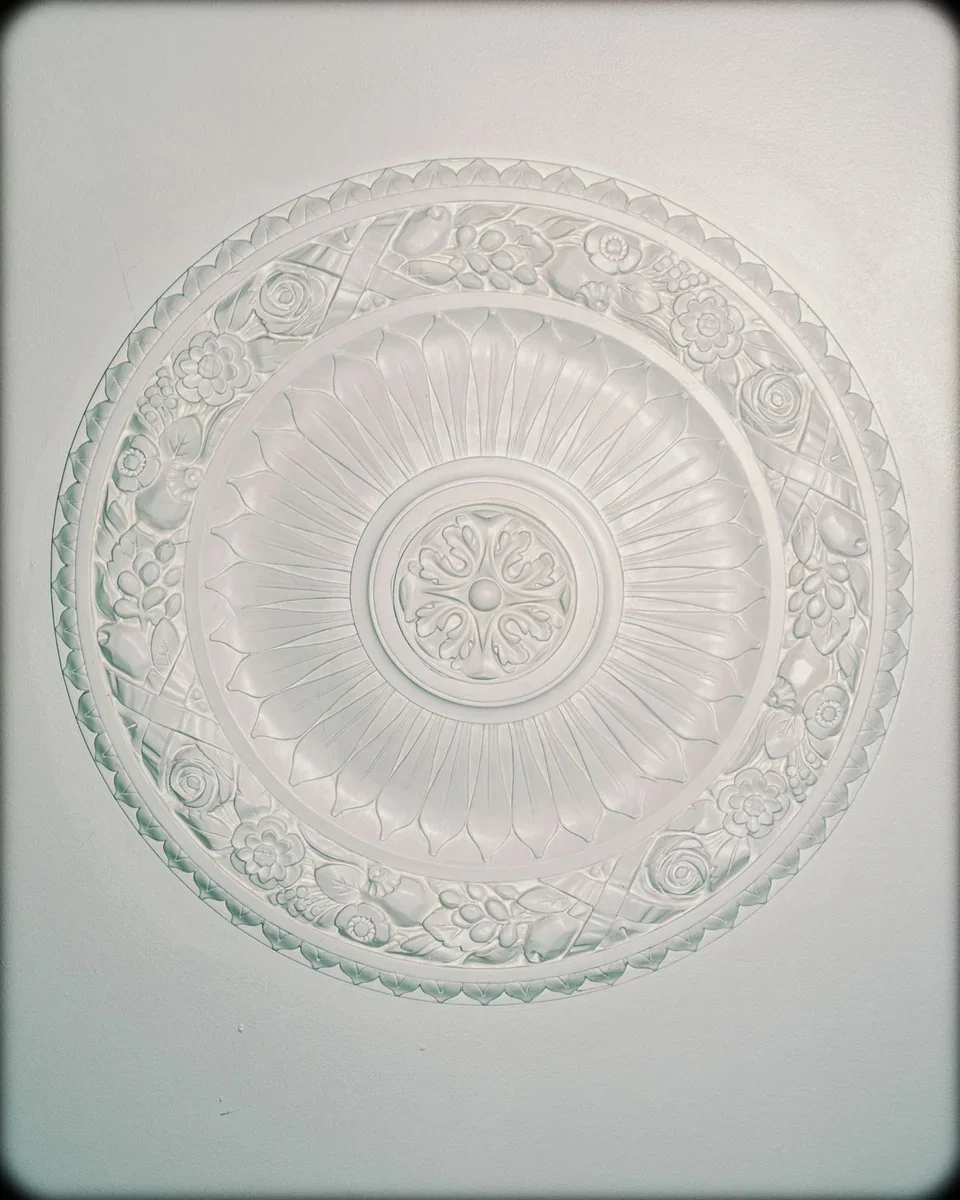Reference photograph showing a detailed circular plaster ceiling rose