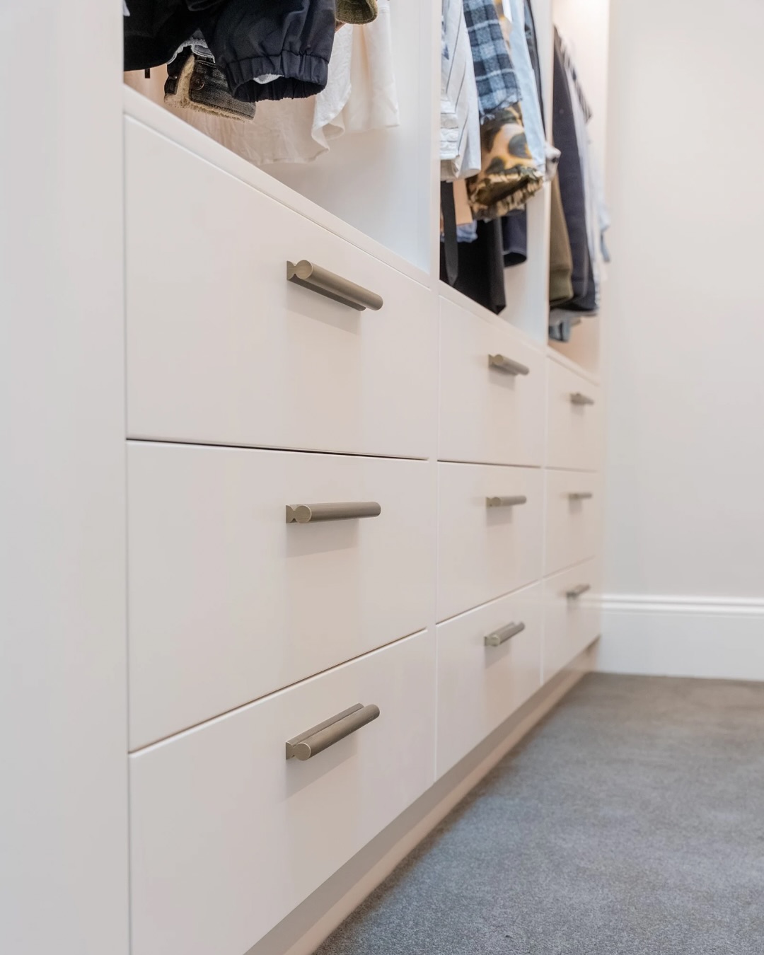 Drawer and hanging storage detail inside the North Street walk in robe